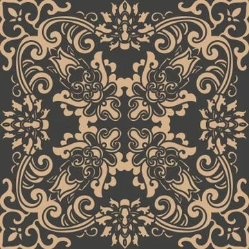 Vector damask seamless retro pattern background oriental spiral curve cross f Stock Illustration
