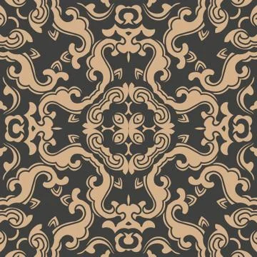 Vector damask seamless retro pattern background oriental spiral curve cross f Stock Illustration