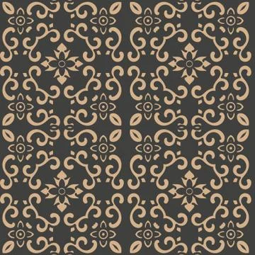 Vector damask seamless retro pattern background oriental round spiral curve c 스톡 일러스트