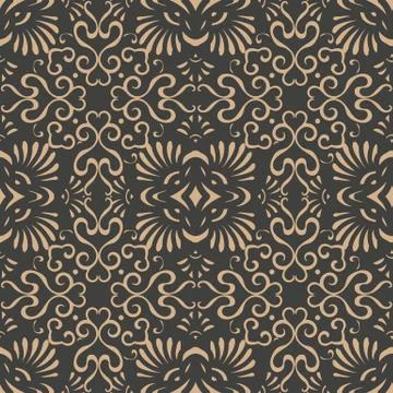 Vector damask seamless retro pattern background oriental round spiral curve c Illustrazione stock
