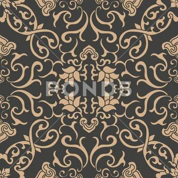 Vector damask seamless retro pattern background oriental round spiral curve c Stock Illustration