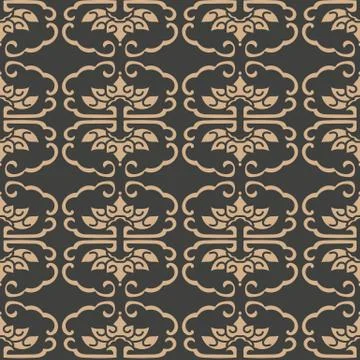 Vector damask seamless retro pattern background oriental spiral curve cross f Stock Illustration