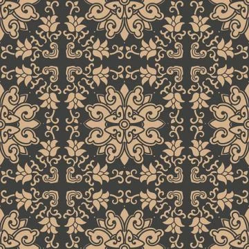 Vector damask seamless retro pattern background oriental round spiral curve c Stock Illustration