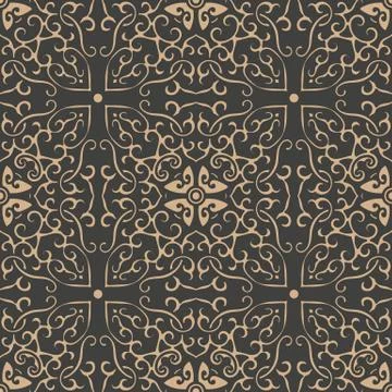 Vector damask seamless retro pattern background oriental round spiral curve c Illustrazione stock