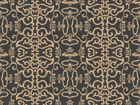 Vector damask seamless retro pattern background oriental spiral curve cross f Stock Illustration