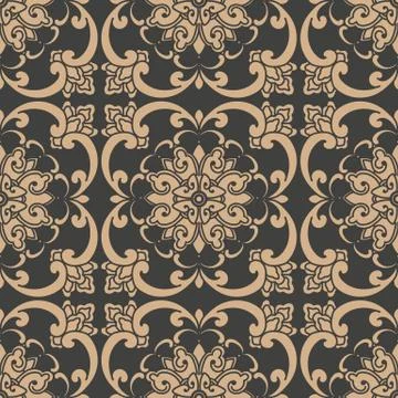 Vector damask seamless retro pattern background oriental round spiral curve c イラスト素材