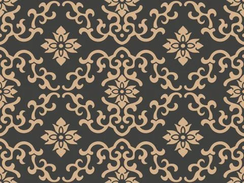 Vector damask seamless retro pattern background oriental round spiral curve c Illustrazione stock