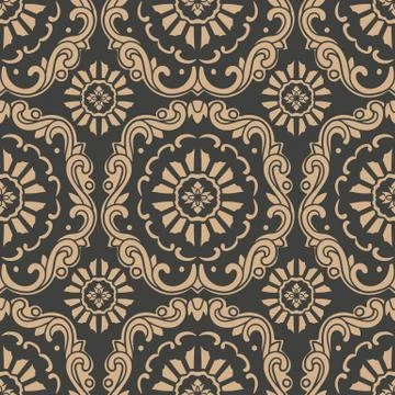 Vector damask seamless retro pattern background oriental round spiral curve c イラスト素材