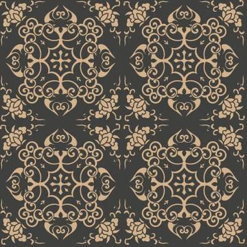 Vector damask seamless retro pattern background oriental round spiral curve c 스톡 일러스트