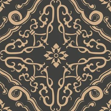 Vector damask seamless retro pattern background oriental spiral curve cross f Illustrazione stock