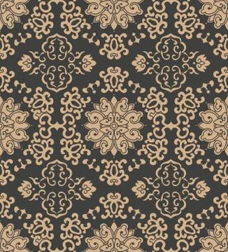 Vector damask seamless retro pattern background oriental polygon spiral curve Illustrazione stock