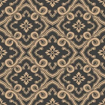 Vector damask seamless retro pattern background oriental spiral curve cross f Stock Illustration
