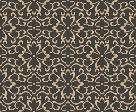 Vector damask seamless retro pattern background oriental spiral curve cross f Stock Illustration