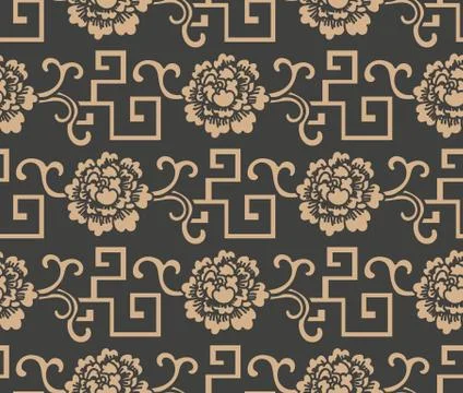 Vector damask seamless retro pattern background oriental geometry spiral cros Illustrazione stock