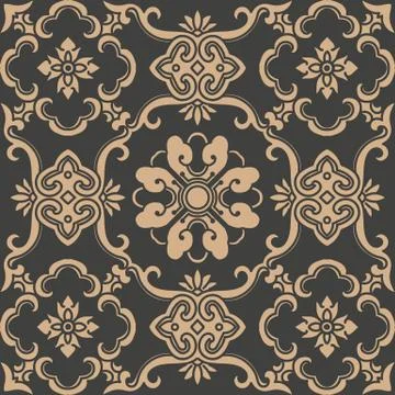 Vector damask seamless retro pattern background oriental spiral curve cross f Stock Illustration