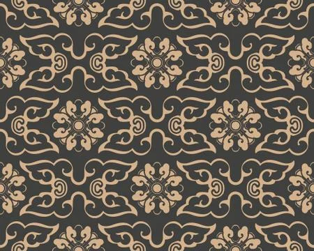 Vector damask seamless retro pattern background oriental spiral curve cross f Stock Illustration