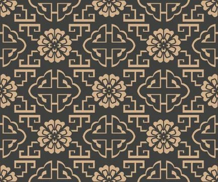 Vector damask seamless retro pattern background oriental geometry spiral cros Stock Illustration