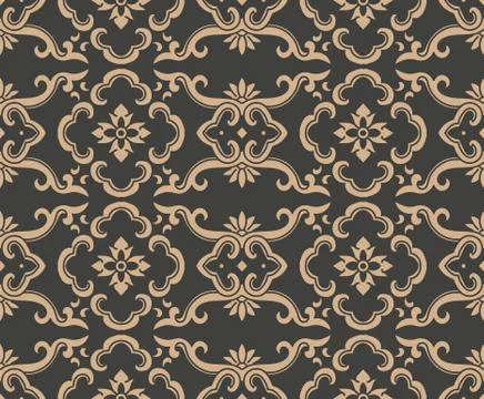 Vector damask seamless retro pattern background oriental spiral curve cross f Stock Illustration