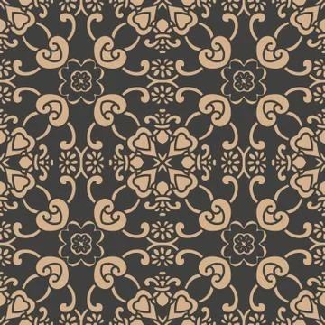 Vector damask seamless retro pattern background spiral curve cross oriental f Stock Illustration