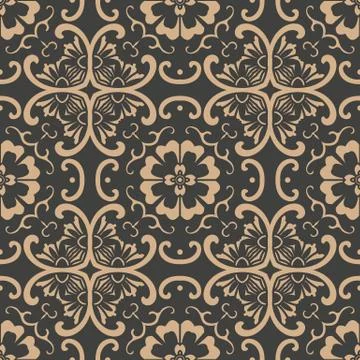 Vector damask seamless retro pattern background spiral curve cross oriental f Stock Illustration