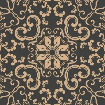Vector damask seamless retro pattern background spiral curve cross oriental f Stock Illustration