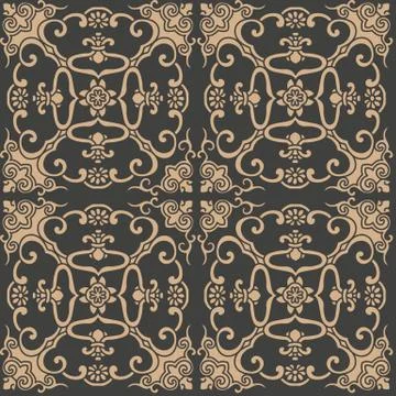 Vector damask seamless retro pattern background spiral curve cross oriental f Illustrazione stock