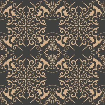 Vector damask seamless retro pattern background oriental spiral curve cross f Illustrazione stock