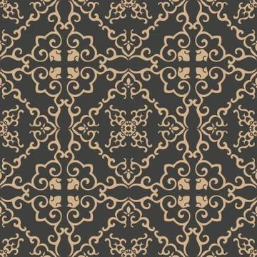 Vector damask seamless retro pattern background spiral curve cross oriental f Stock Illustration