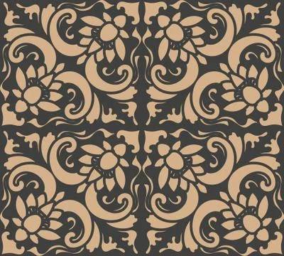Vector damask seamless retro pattern background spiral curve cross oriental f Stock Illustration