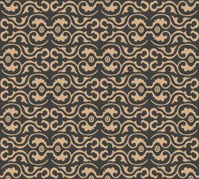 Vector damask seamless retro pattern background spiral vortex curve cross ori Stock Illustration