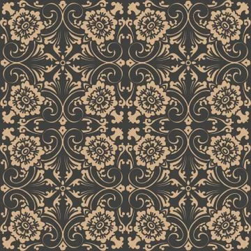 Vector damask seamless retro pattern background spiral curve cross oriental f Stock Illustration