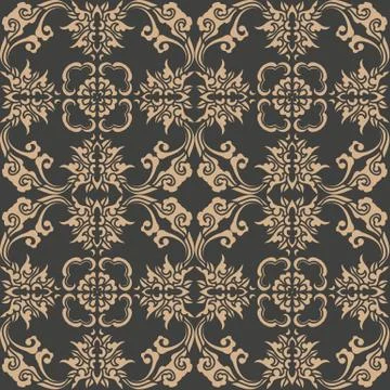 Vector damask seamless retro pattern background spiral curve cross oriental f Stock Illustration