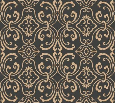 Vector damask seamless retro pattern background spiral curve cross oriental f Stock Illustration