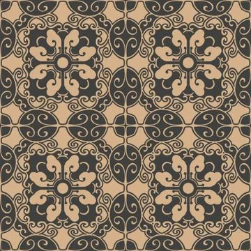 Vector damask seamless retro pattern background spiral curve cross oriental f Stock Illustration