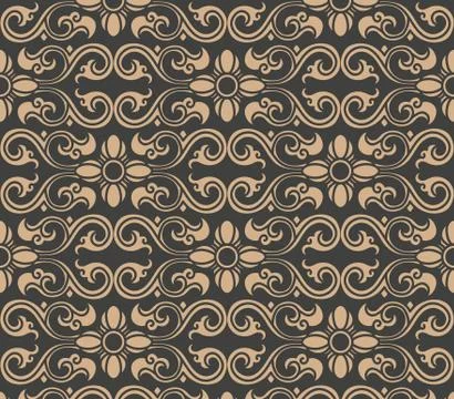 Vector damask seamless retro pattern background spiral curve cross oriental f 스톡 일러스트