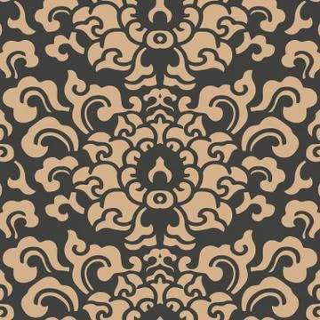 Vector damask seamless retro pattern background spiral curve cross oriental f Stock Illustration