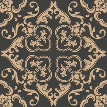Vector damask seamless retro pattern background spiral curve cross oriental f Illustrazione stock
