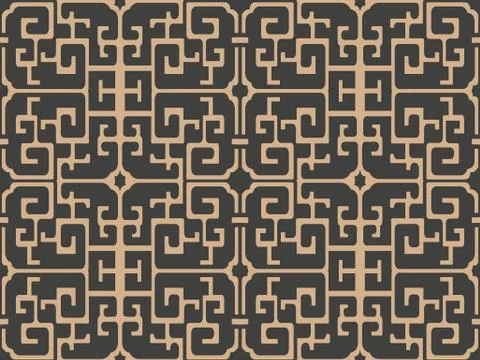 Vector damask seamless retro pattern background oriental spiral cross frame c Illustrazione stock