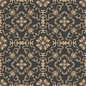 Vector damask seamless retro pattern background spiral curve cross oriental f Stock Illustration
