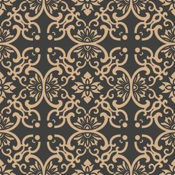 Vector damask seamless retro pattern background spiral curve cross oriental f Stock Illustration