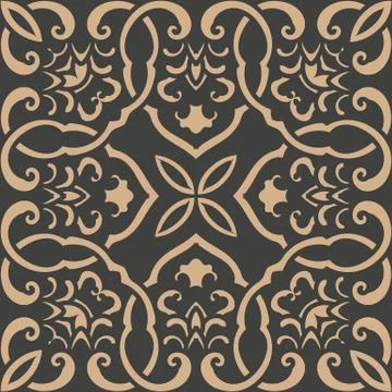 Vector damask seamless retro pattern background spiral curve cross oriental f Stock Illustration