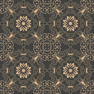 Vector damask seamless retro pattern background spiral curve cross oriental f Stock Illustration