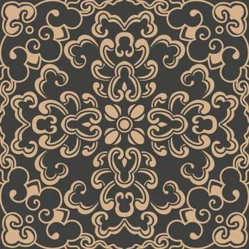 Vector damask seamless retro pattern background spiral curve cross oriental f Illustrazione stock