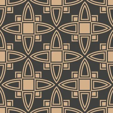 Vector damask seamless retro pattern background curve square cross frame kale Stock Illustration