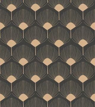 Vector damask seamless retro pattern background botanic garden fan shape flow Stock Illustration