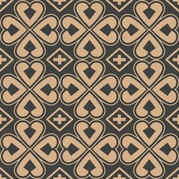 Vector damask seamless retro pattern background heart curve cross check frame Stock Illustration