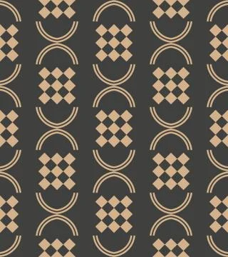 Vector damask seamless retro pattern background semi circle curve cross geome Stock Illustration