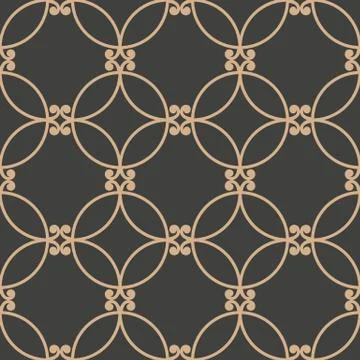 Vector damask seamless retro pattern background oriental round curve cross fr Stock Illustration
