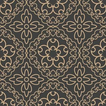 Vector damask seamless retro pattern background round spiral curve cross fram Stock Illustration