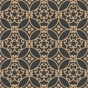 Vector damask seamless retro pattern background round spiral curve cross fram Stock Illustration
